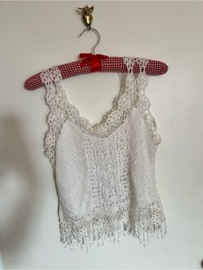 Women’s medium/large White Crochet Lace beaded Tank Top